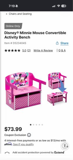 Disney Minnie Mouse Convertible Activity Bench