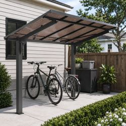 8x5ft Galvanized Steel Carport ,with Sloped PC Roof, Outdoor Multi-Use Awning Shelter,for Patio Grill Tools & Garden Seating (7.95x4.84ft )