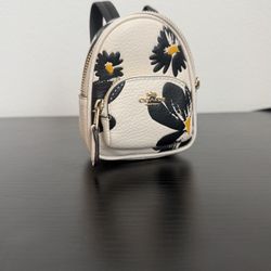Coach Mini Backpack Coin Case Bag Charm Floral Print CZ605 White Leather