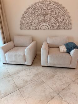 Pair of Cream Upholstered Accent Chairs