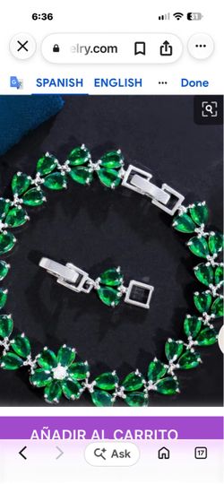 Green Stone Floral Silver Tennis Bracelet