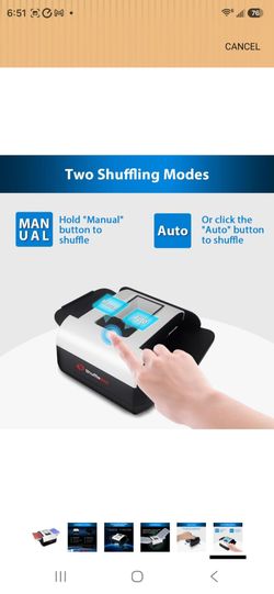 S1 Automatic Card Shuffler with 2000mAh

Rechargeable Battery, 1 or 2 Deck

One-Press AUTO & Manual Mode, Low Noise, Compact, Quiet Shuffling Machine 