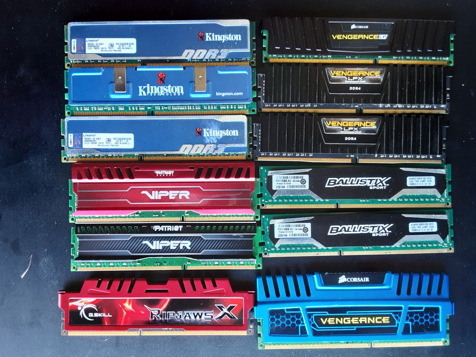 a collection of desktop computer RAM modules from several popular brands