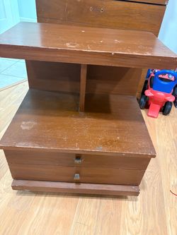 Wood Nightstand with Drawers and Shelf