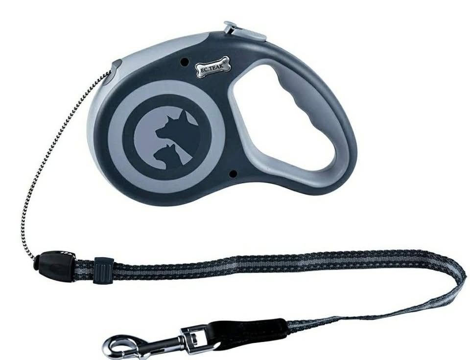 EC.TEAK Retractable Dog Leash, 26FT Dog Walking Leash for Medium Large Dogs up to 77lbs, One Button Break & Lock, Heavy Duty No Tangle. Grey, Large