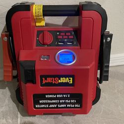 EverStart Jumpstarter, 750 Amps with 120psi Air Compressor, Tire inflator with illuminated digital LCD air pressure psi gauge, jump b