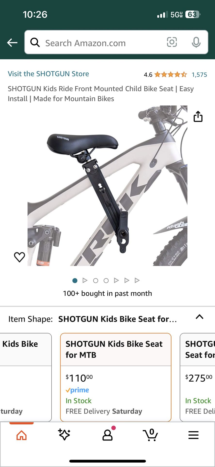 Shotgun Kids Bike Seat 