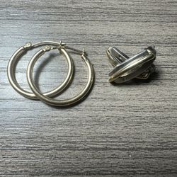 14k Hoop Earrings And 925 And 14k Natural Diamond Earrings 