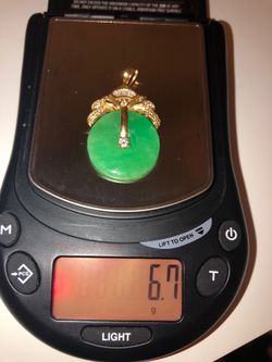 14k gold, diamond and jade charm/ pendant