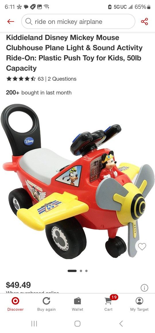 Mickey Mouse Ride On Airplane Gift Toddler Gift