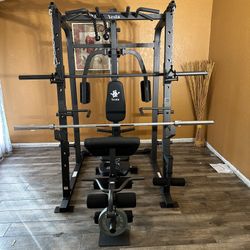 Vesta Fitness Smith Machine 1001 w/Bench Attachment | 230lb Bumpers Olympic Weights | 7ft Olympic Bar | Fitness | Gym Equipment | FREE DELIVERY 🚚 