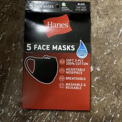Hanes 100% Cotton Face Masks - Pack of 5, Black (MANP05) Lot Of 5 Boxes