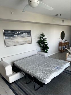 White Upholstered Sleeper Sofa with Mattress