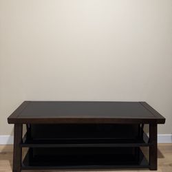 Modern Dark Wood TV Stand / Media Console with Glass Shelves