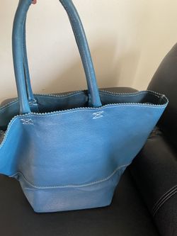 Blue leather Handbag large , authentic Crate & Barrel