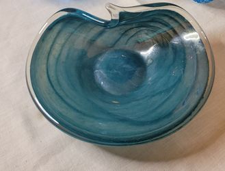 MCM Blue Swirl GlassBowl Mid-century Modern Glass  Dish