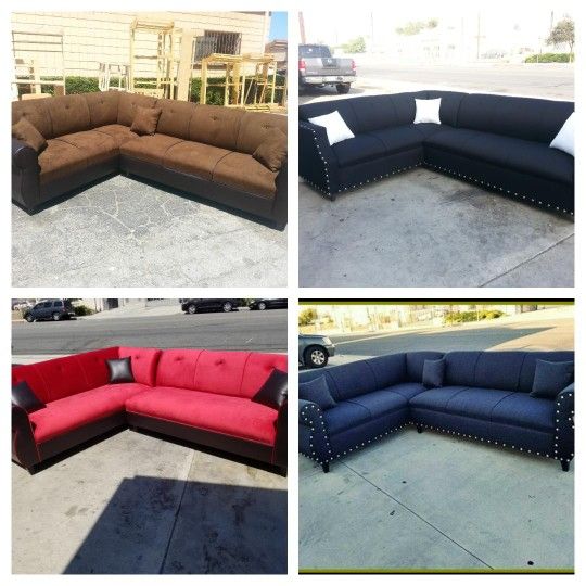 NEW 7X9FT Sectional COUCHES, BROWN, BLACK,  CINNABAR, Black MICROFIBER  COMBO  AND BLUE FABRIC  COUCHES. 