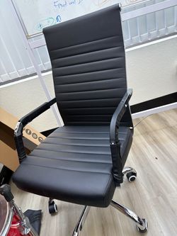 12 Black Leather High-Back Office Chair