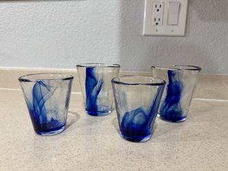 Vintage Italian Bormioli Rocco Cobalt Blue Swirl Glasses Set of 4