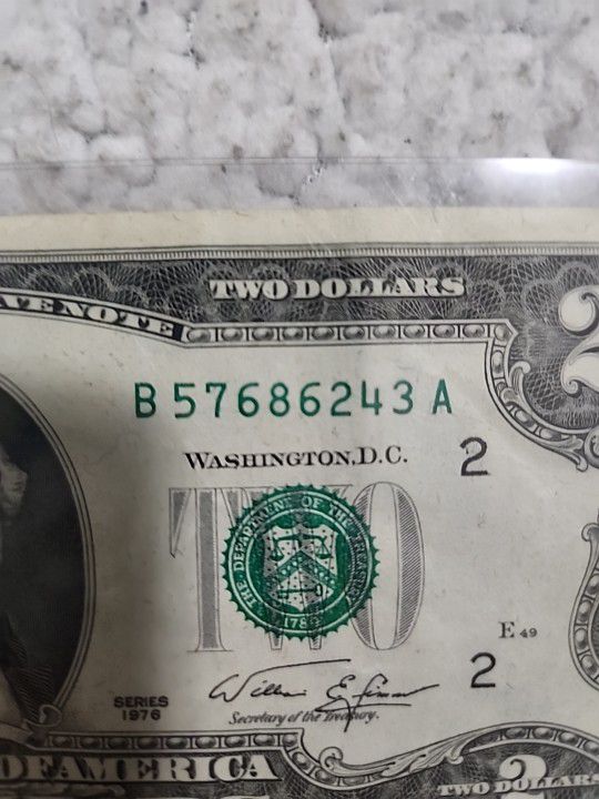 1976 $2 Dollar Fancy Serial Number Has 2,3,4,5,6,7,8
