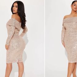 Champagne Sequin Mid Dress Fashionova