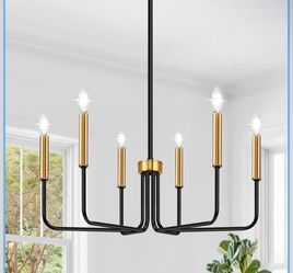 Black and Gold Chandelier, 6-Light Farmhouse Chandelier for Dining Room Lighting Fixtures Hanging, Dining Light Fixtures Industrial Modern Light Fixtu