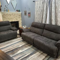 Austere Gray Reclining Couch and Loveseat