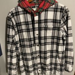 OFF-WHITE  C/O VIRGIL ABLOH “CHECK SHIRT” HOODED FLANNEL JACKET SIZE LARGE