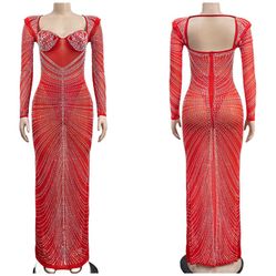Fashion Maxi Mesh Rhinestones Dress New Size S, M, L, XL Available Strech Material.
