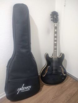 Indio by Monoprice Boardwalk Flamed Maple Semi Hollow Body Electric Guitar with Carrying Bag