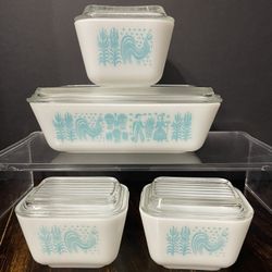 Pyrex Turquoise Amish Butterprint Refrigerator Dishes Set with Lids (Vintage)