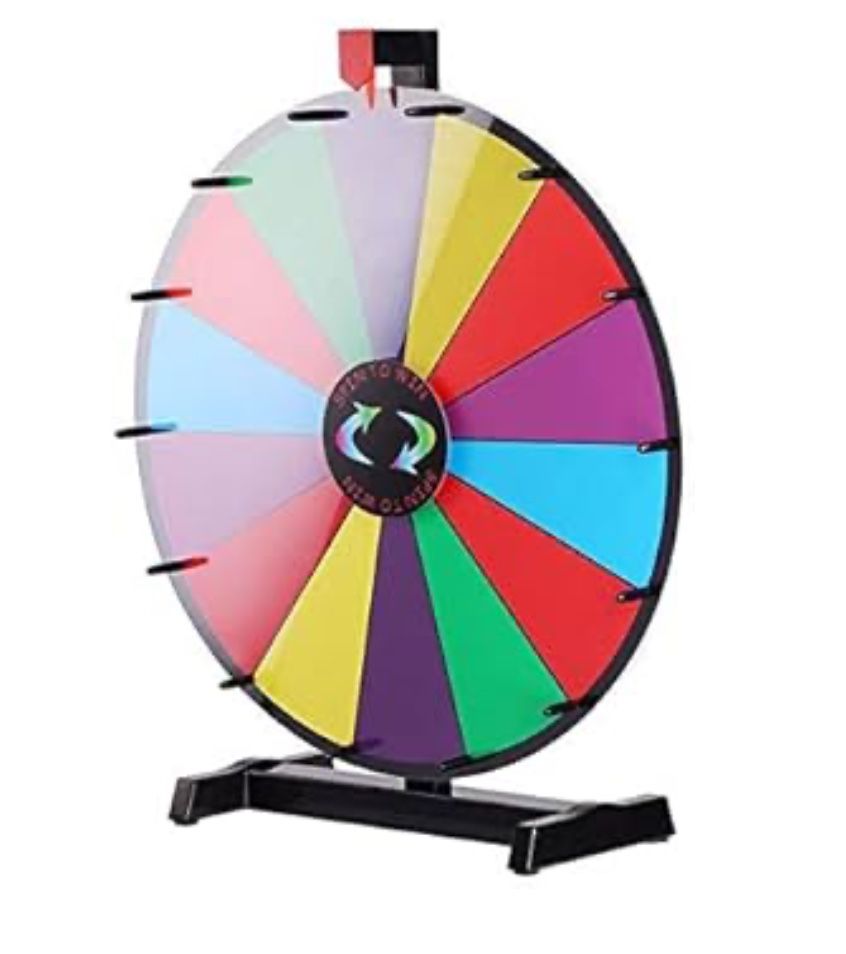 24 Inch Tabletop Spinning Wheel with 14 Slots Stable Base Stand Dry Erase Spin Wheel for Prizes Carnival with Dry Markers and Eraser for Trade Show