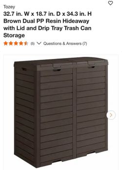 $55 for (1) NEW Tozey Brown Dual PP Resin Hideaway with Lid and Drip Tray Trash Can Storage