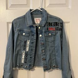 Justice Girls Distressed Jean Denim Jacket Size 12
