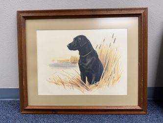 "Black Lab" by Elliott MCM Watercolor Print 20X16 Framed