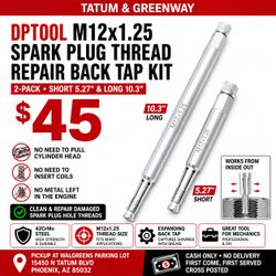 NEW DPTOOL M12x1.25 Spark Plug Thread Repair Back Tap Kit 2-Pack