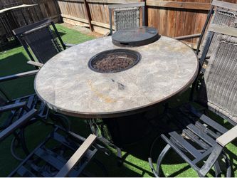 6-Chair Fire Pit Patio Dining Set w/ Cushions - Good Condition