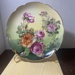 Hand Painted Limoges L.R.L Plate With Pink And Orange Roses 