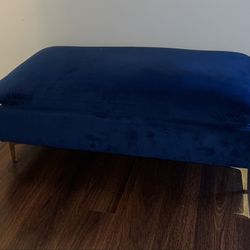 Long, Blue Suede Ottoman With Gold 