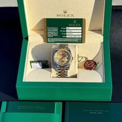 Rolex Datejust 36mm NOS 116233 Factory Anniversary Champagne Diamond dial two tone watch Full set fluted bezel jubilee bracelet