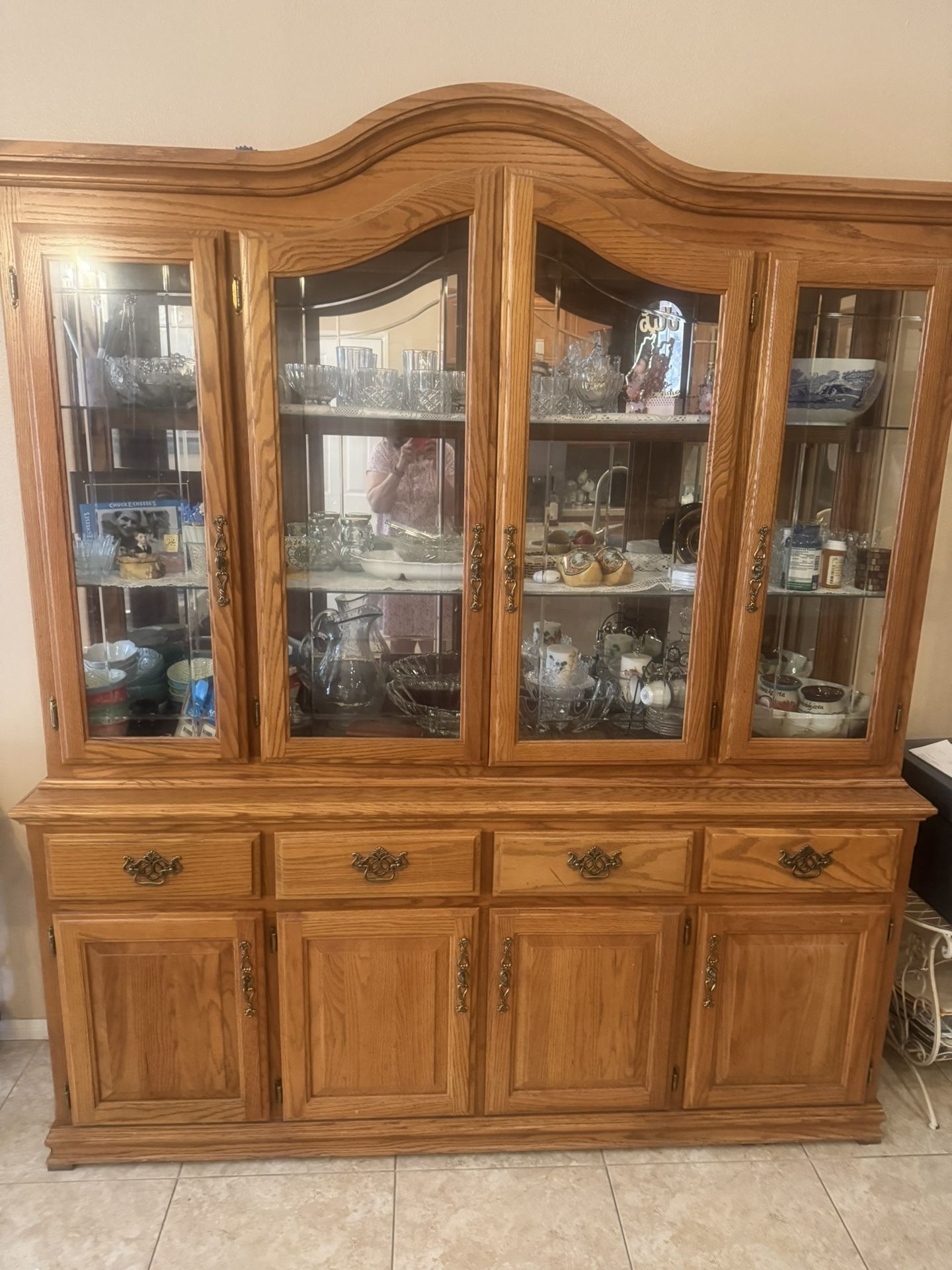 Antique China Hutch 2 Pc Excellent Condition Lower Cabinet 72w/32” H/161/2”d