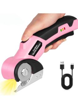 Cordless Electric Scissors: 4V Rechargeable Rotary Cardboard Cutter, 2000mAh Battery, with LED Light, Box Cutter for Fabric Carpet Carton Plastic Leat