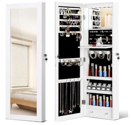 Wall/Door Mounted Mirror Jewelry Cabinet with LEDs and 2 Drawers