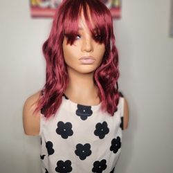 Burgundy Synthetic Hair Wig With Bangs New 14"
