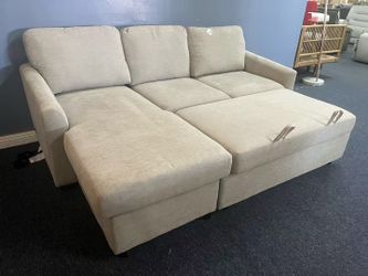 Coddle Aria Fabric Sleeper Sofa with Reversible Chaise and Storage, Beige，$450
