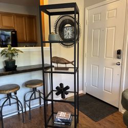 Tall Black Metal And Glass Shelving Unit 