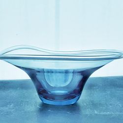 Mid Century Modern Blue SIGNED Kosta SWEDISH MCM Art Glass Bowl NEW PRICE 