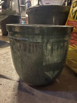 Heavy blue glazed ceramic planter