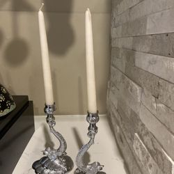 Rare Vintage 1940s Giltoy Dolphins Shell Koi Candlestick Holders Art Deco Chrome