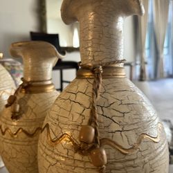 3 Beautiful Vases With Gold Accents 